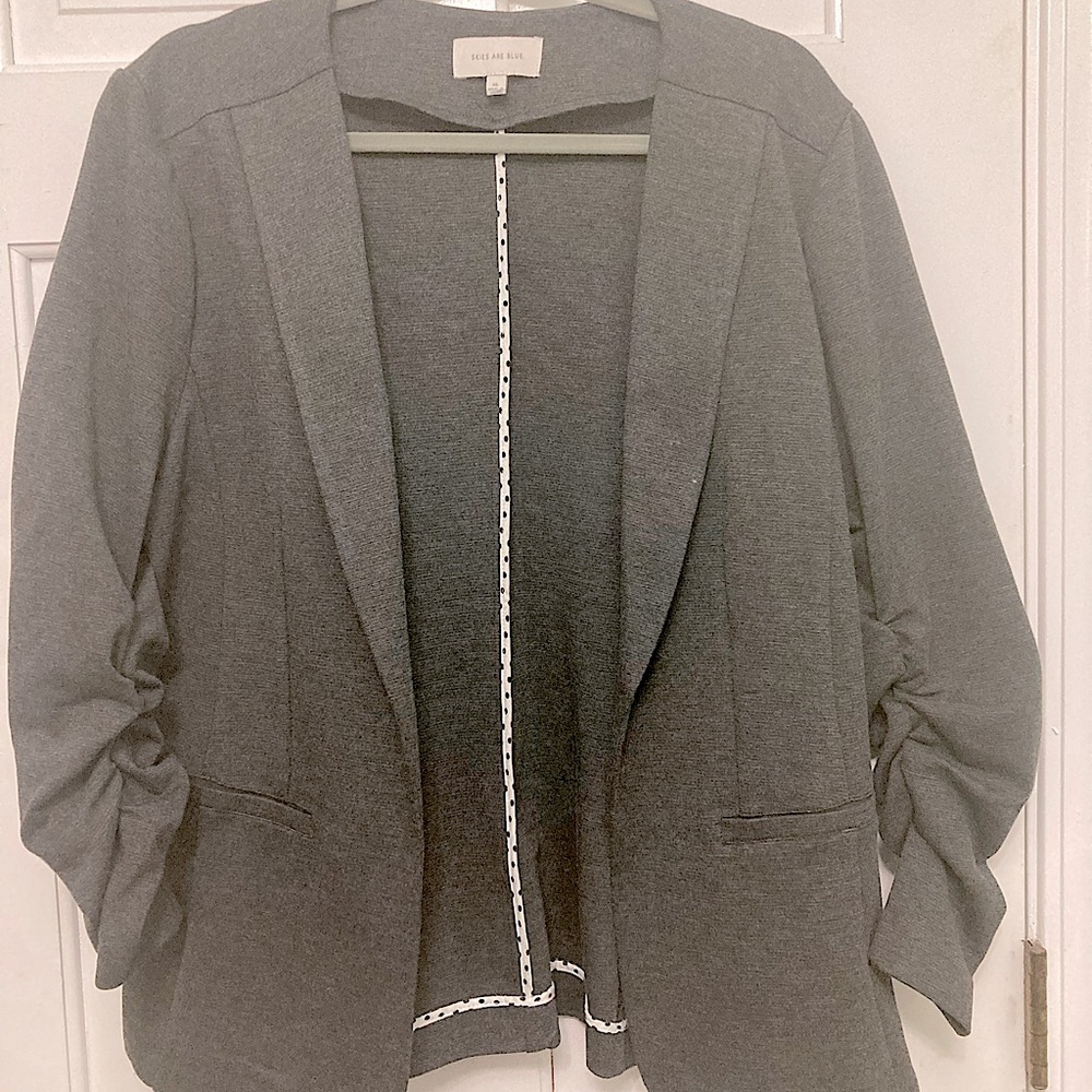 Gray Open Blazer with Shirred Sleeves